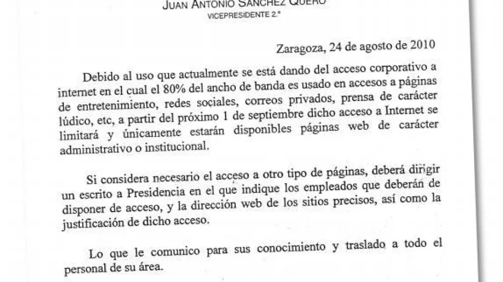 La Diputación de Zaragoza limita el acceso a internet a funcionarios y grupos políticos