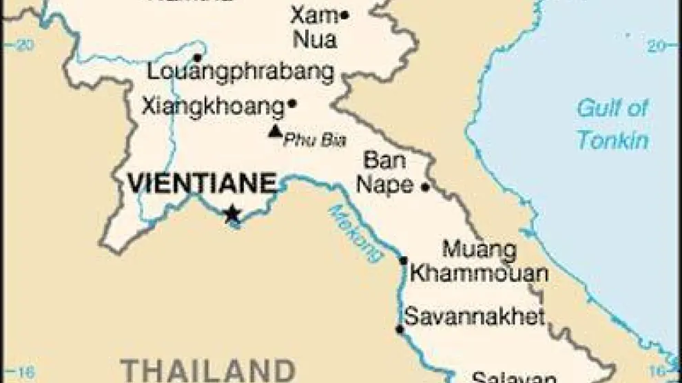 Mapa de Laos. Marcado en rojo, el lugar aproximado del accidente.