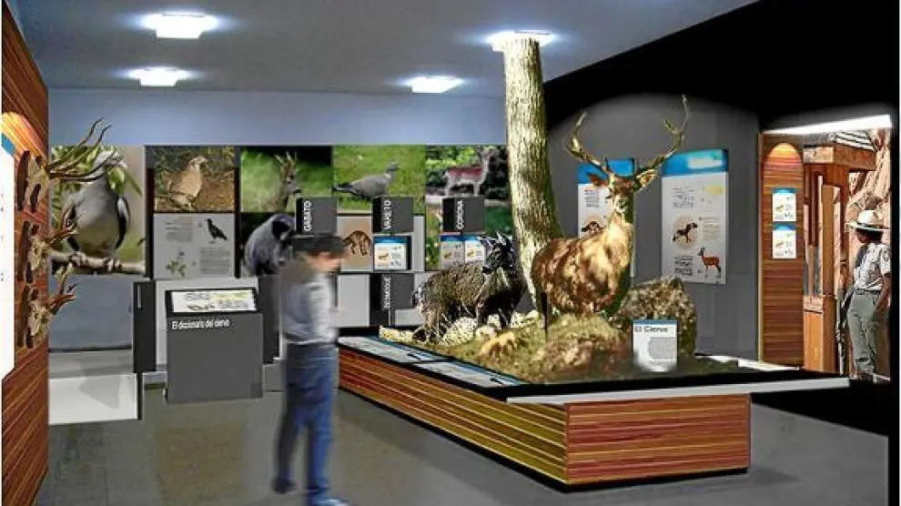 Recreación infográfica de una sala del futuro museo del la Reserva de Caza de los Montes Universales.