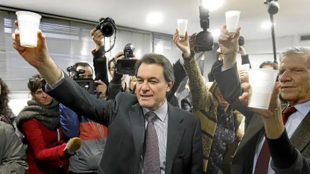 Artur Mas, ayer por la mañana en la sede de CiU, en la celebración de la victoria.