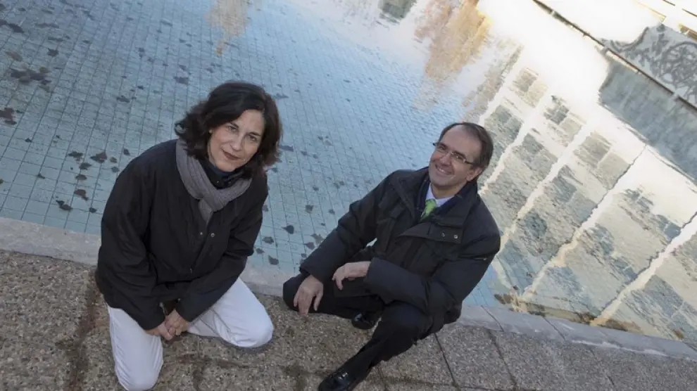 Pilar García Navarro, coordinadora del Grupo de Hidráulica Computacional de la Universidad de Zaragoza, y Manuel Liedana, de la empresa Inclam