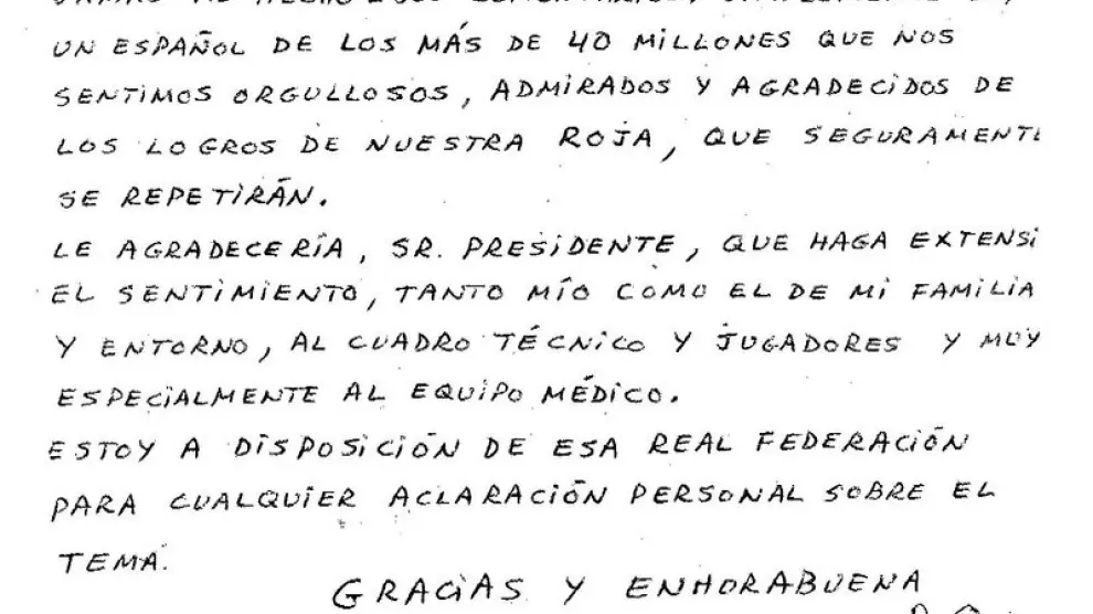 Carta enviada a Villar por parte de Eufemiano Fuentes.