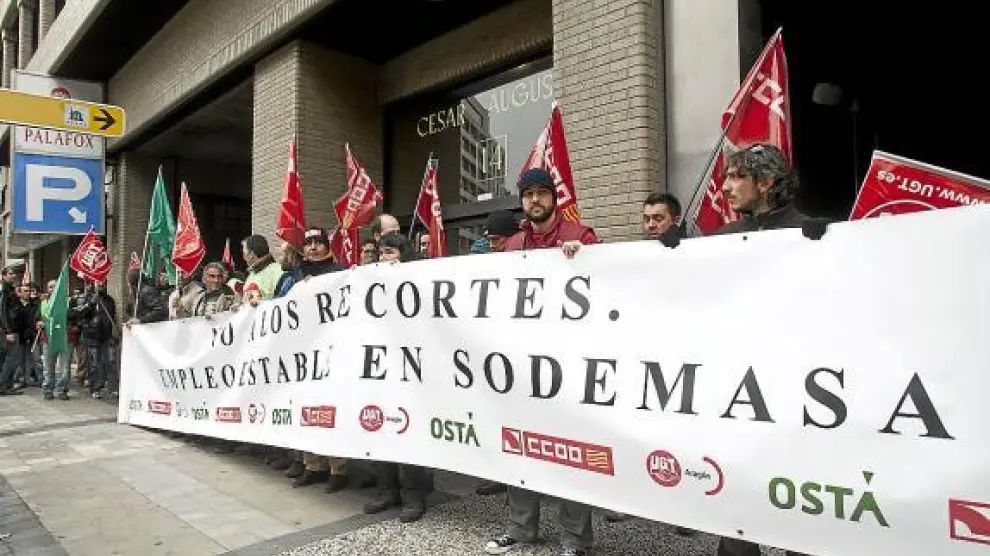 Imagend e archibo de los trabajadores de la antigua Sodemasa, en una protesta por los recortes en la sociedad