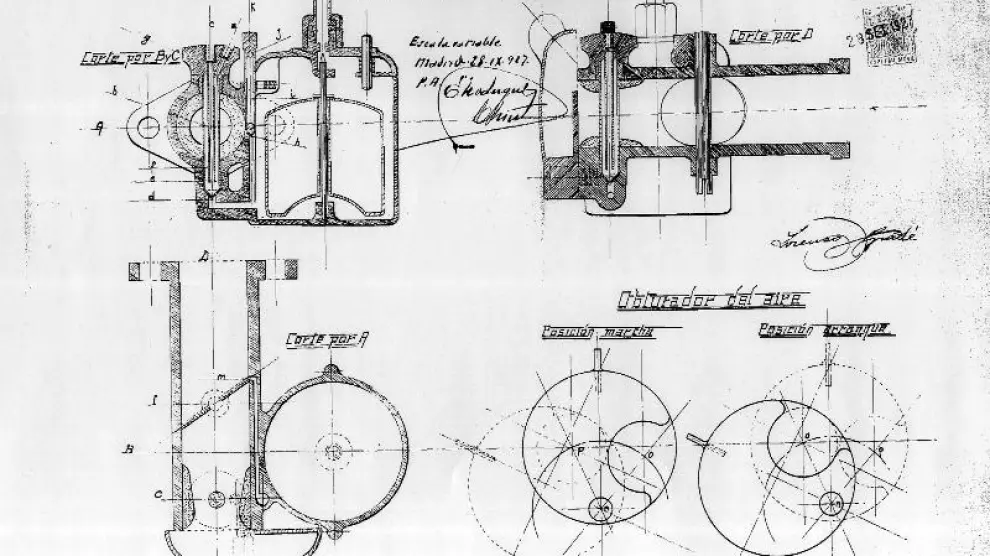 Dibujos que realizó Lorenzo Gradé para patentar su carburador.