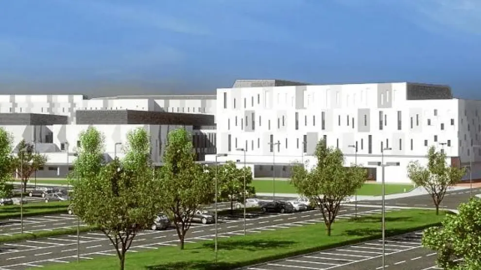 Recreación virtual del aspecto exterior que tendrá el nuevo hospital de Teruel.