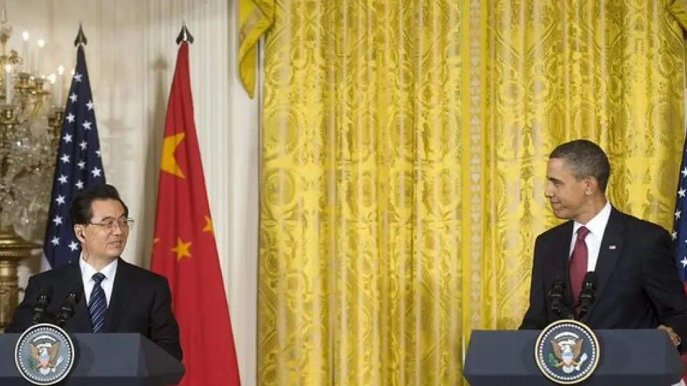 Obama y Hu Jintao durante su primera reunión