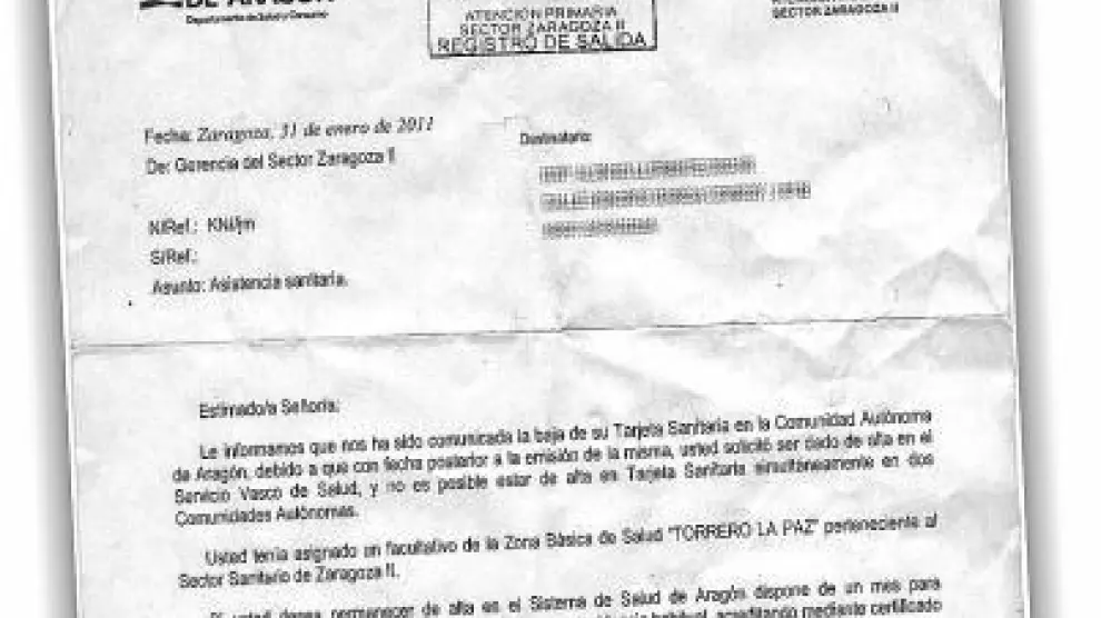 Dan de baja  tarjetas sanitarias de aragoneses  al estar dados de  alta en el País Vasco