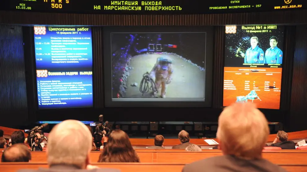 Sala de control del simulacro del viaje a Marte