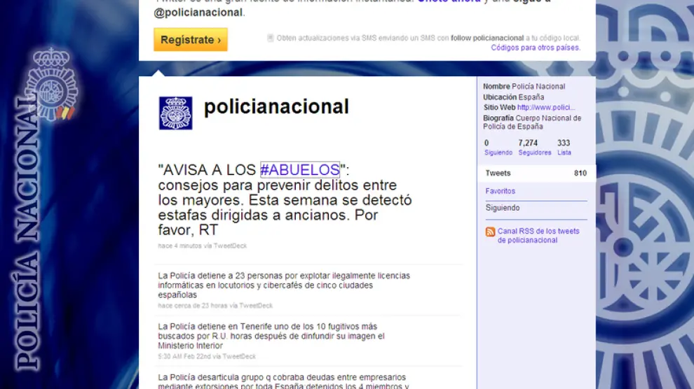 Pagina de la Policía Nacional en Twitter