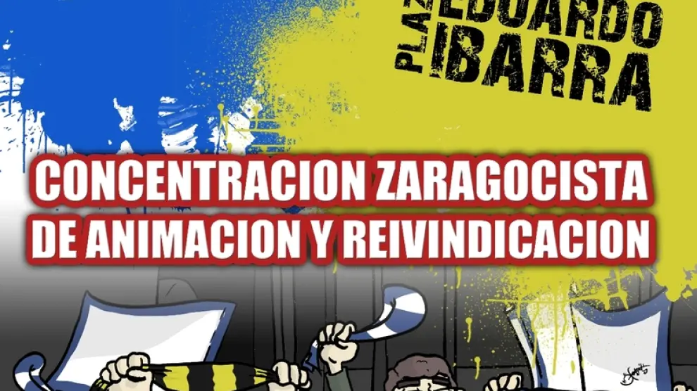 Cartel informativo sobre la concentración de apoyo al Real Zaragoza.