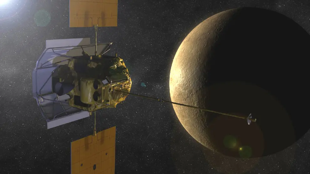 Recreación artística de algo que acaba de suceder: la sonda espacial Messenger, en órbita alrededor de Mercurio