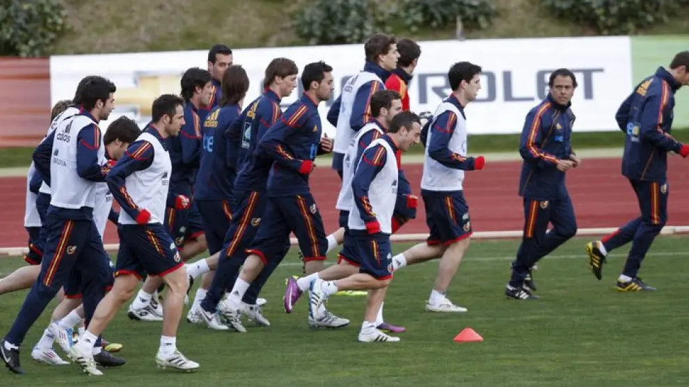 Los jugadores de la Selección durante un entrenamiento en Las Rozas.