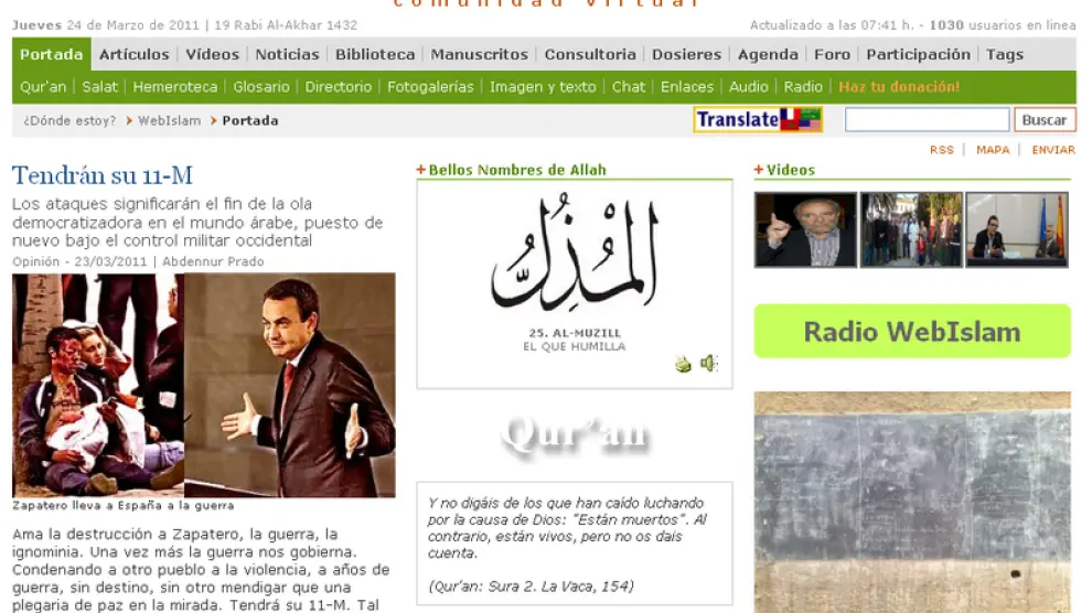 Captura de pantalla del portal 'Web Islam'