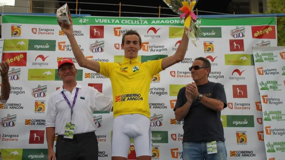 Christophe Laporte, primer maillot amarillo de la Aragón-Bearn 2011.