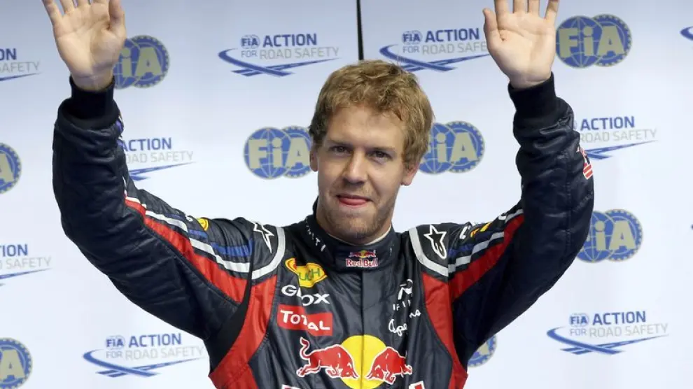 Vettel celebra la consecución de la 'pole'