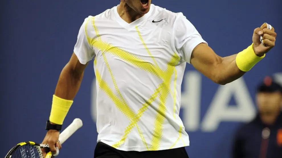 El tenista español Rafael Nadal celebra su victoria ante Andrey Golubev