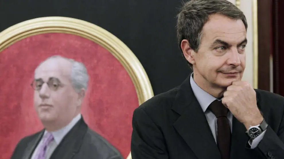 Zapatero, ante el retrato de Azaña en el Congreso