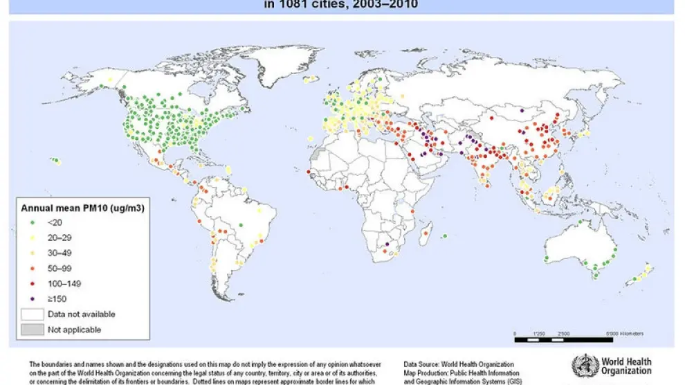 Mapa de contaminación facilitado por la OMS
