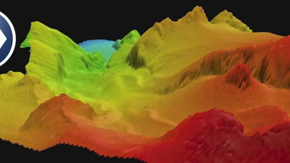 Imagen en 3D generada con los datos que envía la sonda del buque científico que se encuentra en la zona