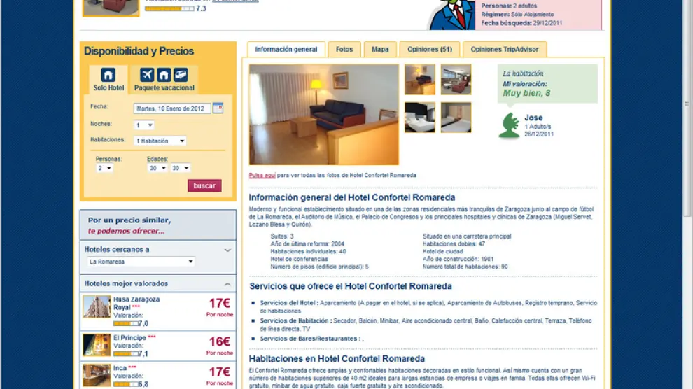 Portal con ofertas de hoteles en Zaragoza