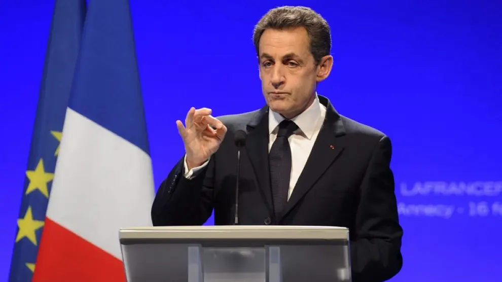 Nicolas Sarkozy, candidato a las elecciones presidenciales en Francia, da un discurso en Annecy.