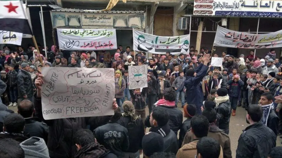 La manifestación convocada en Marea (Siria).