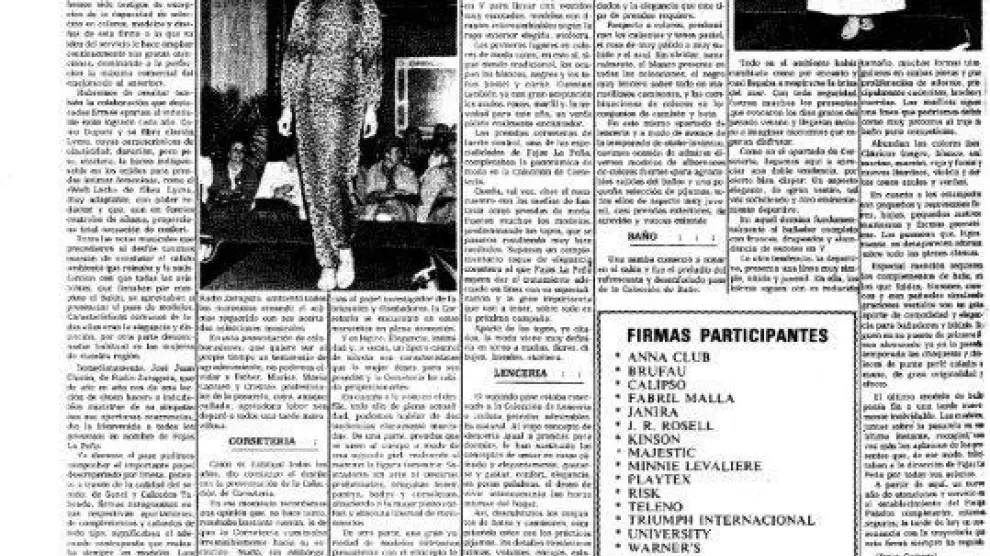 Un desfile de modelos de Fajas La peña que publicó Heraldo de Aragón en 1974
