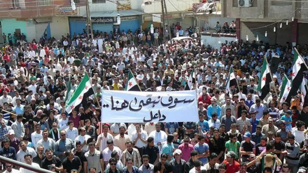 Ciudadanos sirios, durante una protesta