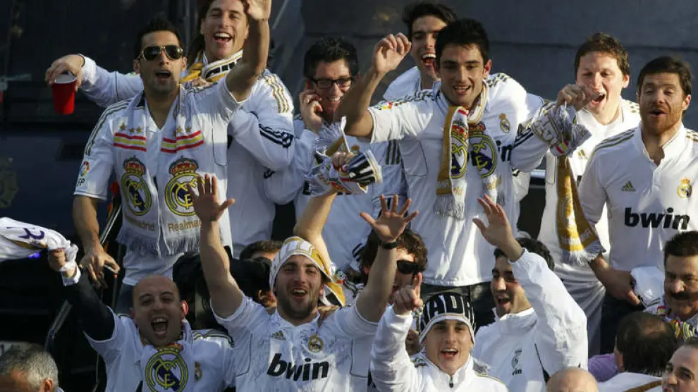 Los jugadores del Madrid, en Cibeles