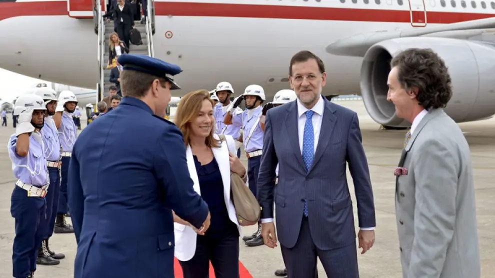Rajoy y su esposa, a su llegada a Río