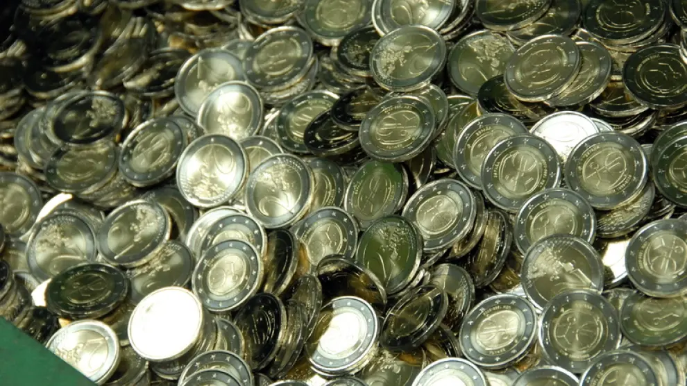 Fabricación de monedas de euros en la Fábrica Nacional de Moneda y Timbre.