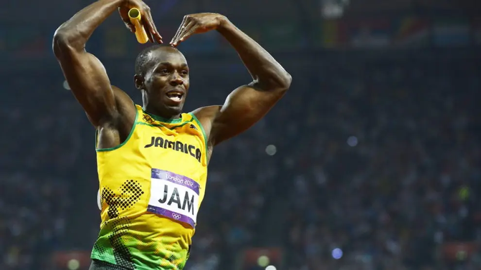 Bolt celebrando una victoria en los Juegos Olímpicos