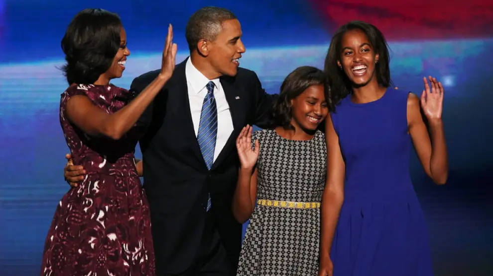 Obama con su familia en la aceptación de la candidatura a la reelección