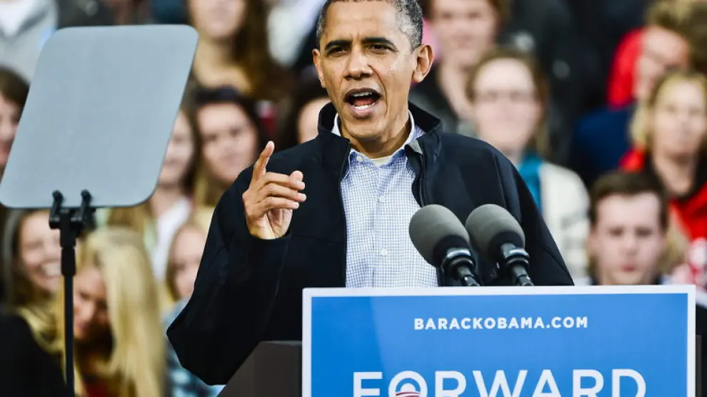 Barack Obama , este viernes en la Universidad de Wisconsin.
