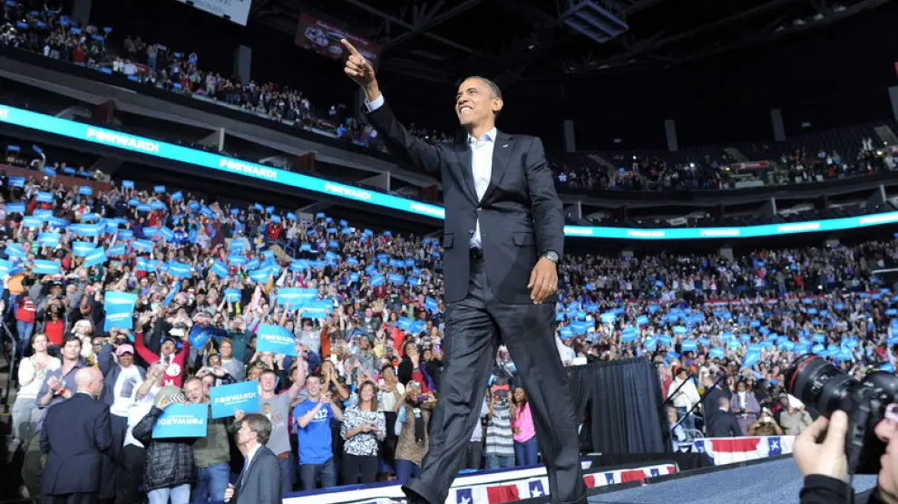Obama durante su mitin en Ohio.