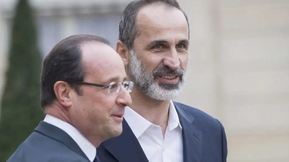 François Hollande y el líder de la oposición siria