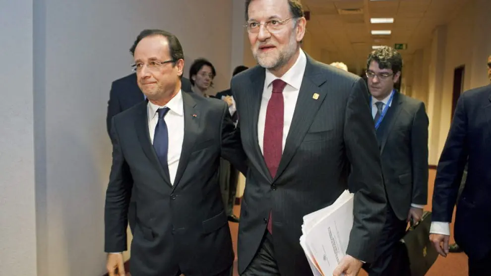 Rajoy y Hollande, durante su reunión en Bruselas.