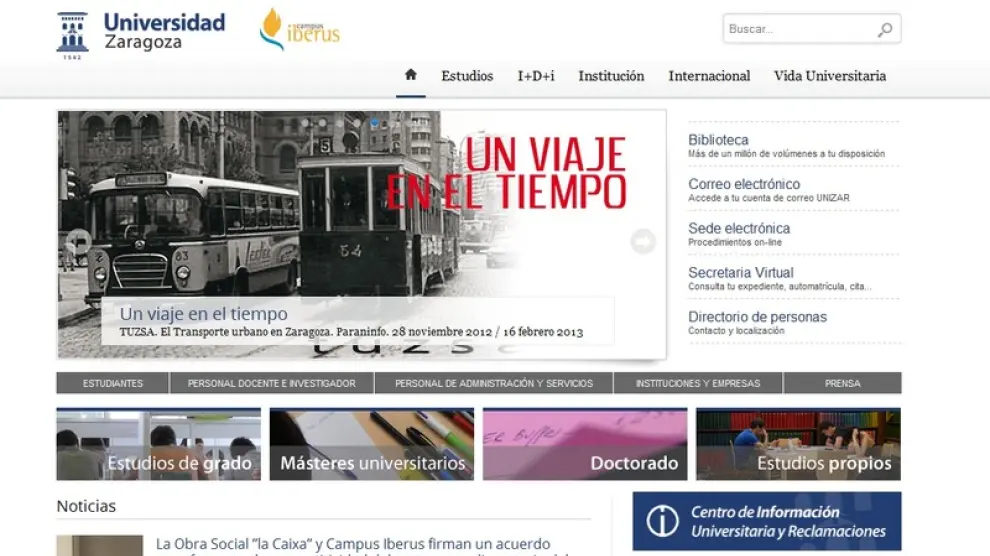 Web de la Universidad de Zaragoza.