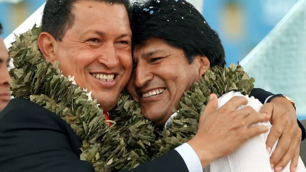 Chávez junto a Evo Morales (Archivo)