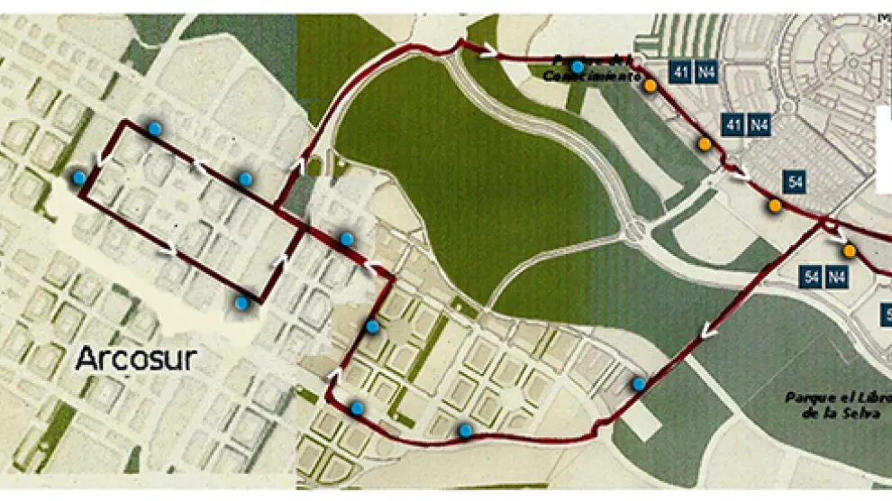 Plano de paradas propuestas por los vecinos de Arcosur