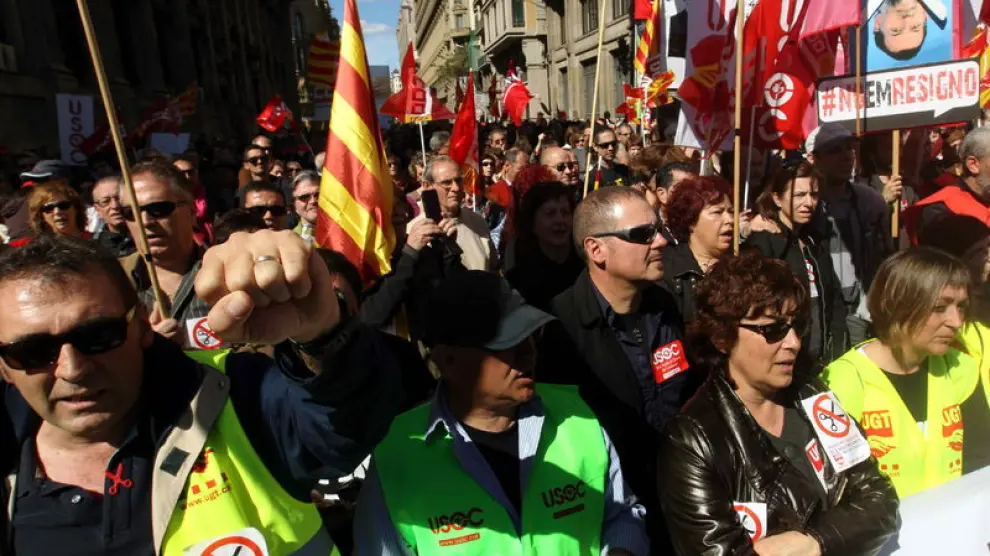 Manifestacióon contra le paro, los recortes y la corrupción, en Barcelona