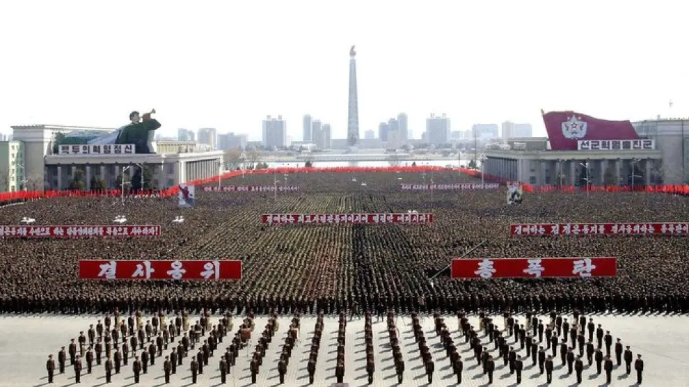 Manifestación de apoyo al régimen en Corea del Norte