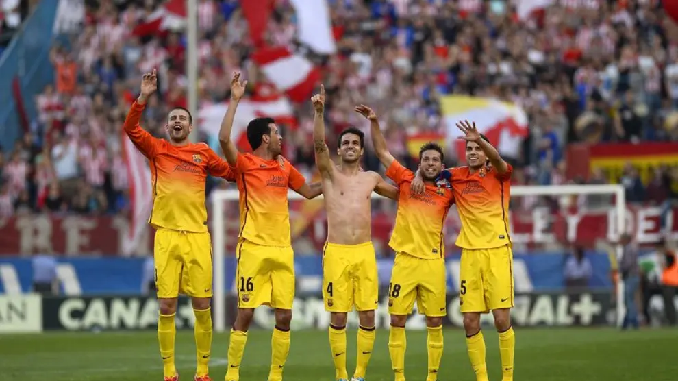 Algunos jugadores del Barça celebrando el triunfo