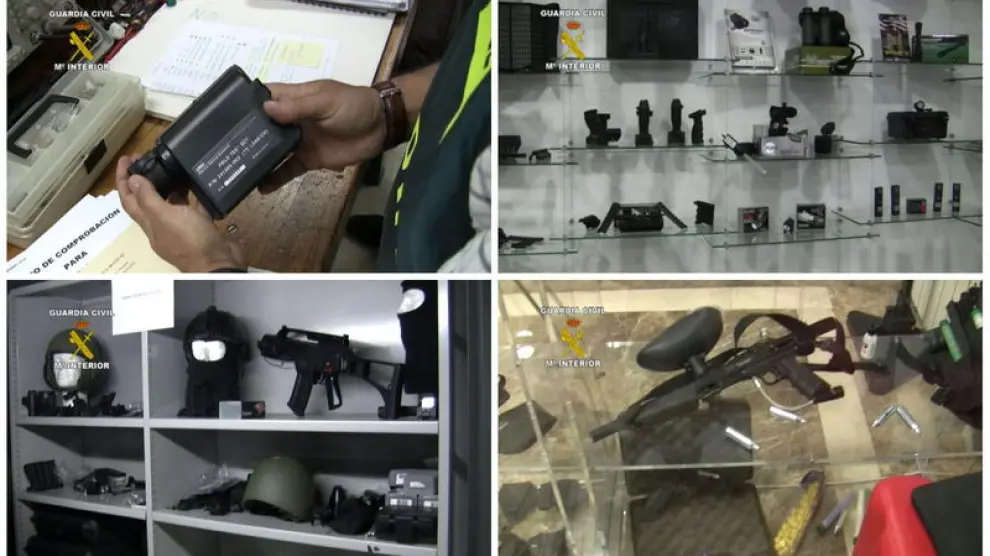 Fotografías facilitadas por la Guardia Civil de la red dedicada al contrabando de material de defensa