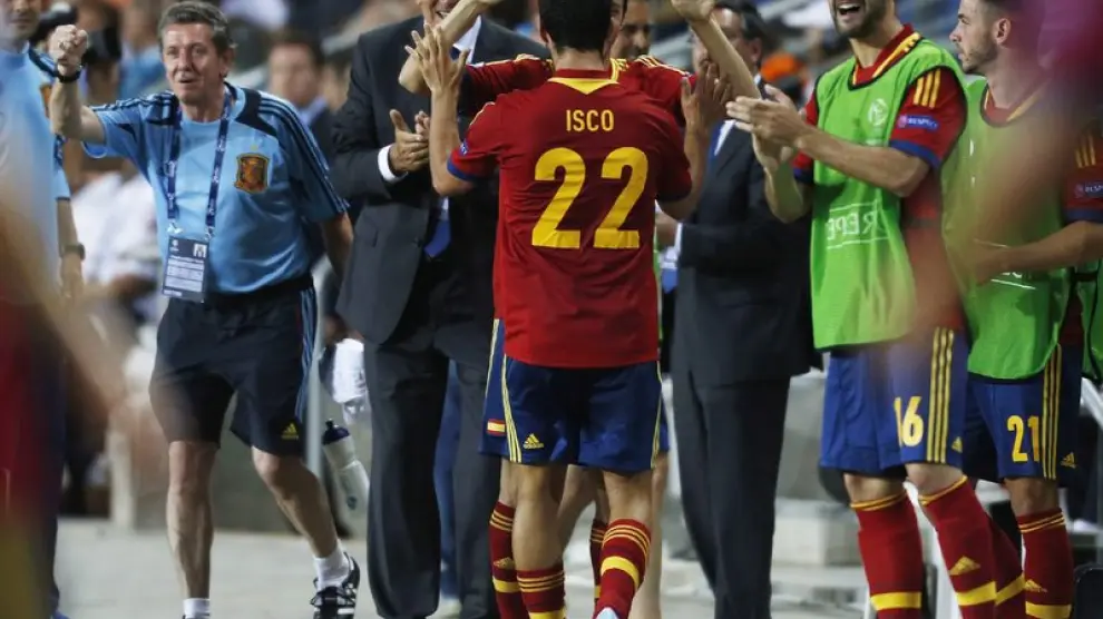 Alegría española tras lograr el pase a la final de la Eurocopa sub 21