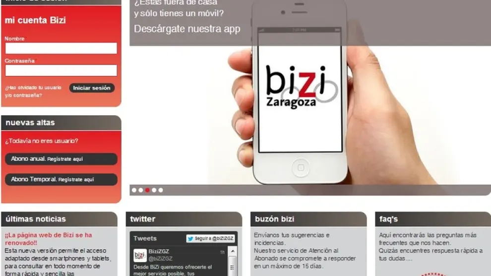 La nueva web de Bizi Zaragoza