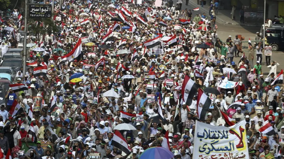 Manifestación de partidarios de Mursi este viernes en El Cairo