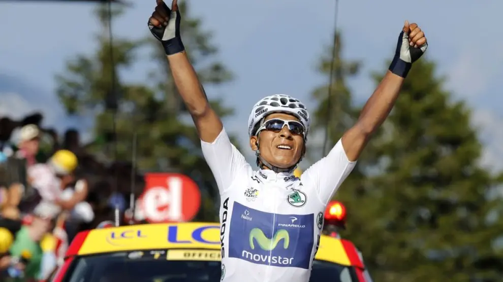 Quintana celebra su victoria de etapa
