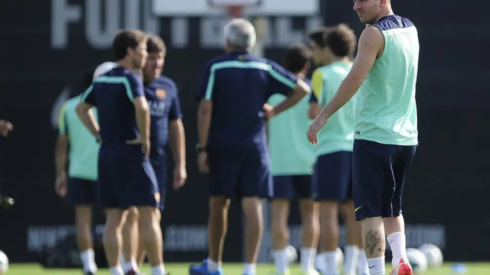 Messi, durante un entrenamiento del Barça