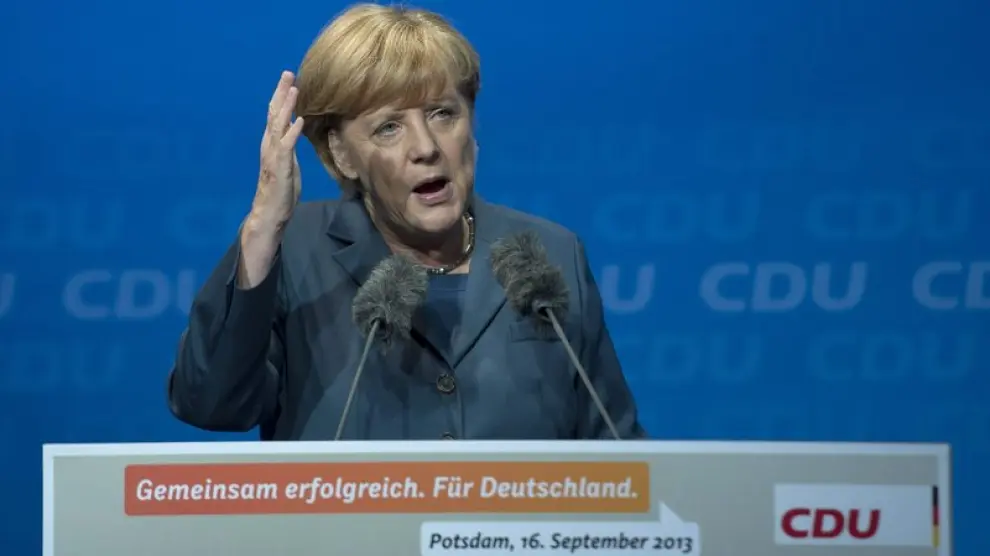 Angela Merkel durante el mitin en Potsdam